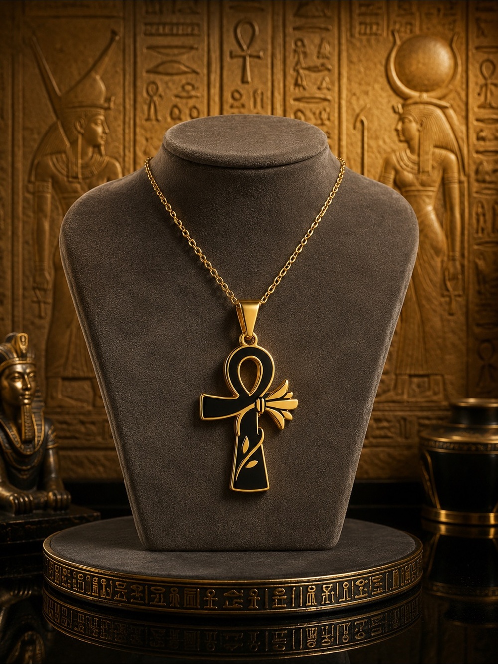 Stainless steel Gold and Black Ankh Necklace